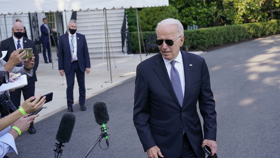 TemporaryPresident Joe Biden speaks to reporters before boarding Marine One on the South Lawn of the White House in Washington, Friday, July 30, 2021, as he heads Camp David for the weekend. (AP Photo/Susan Walsh)AP