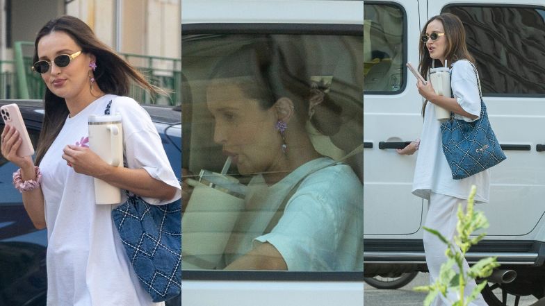 Cała na biało Marina Łuczenko załatwia sprawunki na mieście