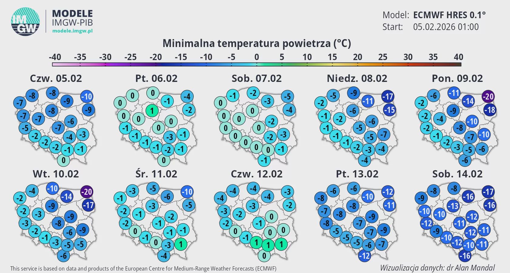 Prognoza pogody IMGW na 12 lutego 2025 roku.