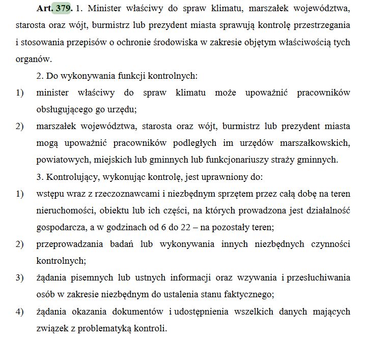 Fragment ustawy Prawo ochrony środowiska