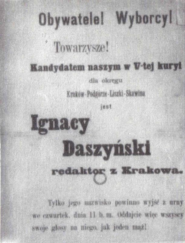 Ulotka wyborcza Daszyńskiego z 1897 roku