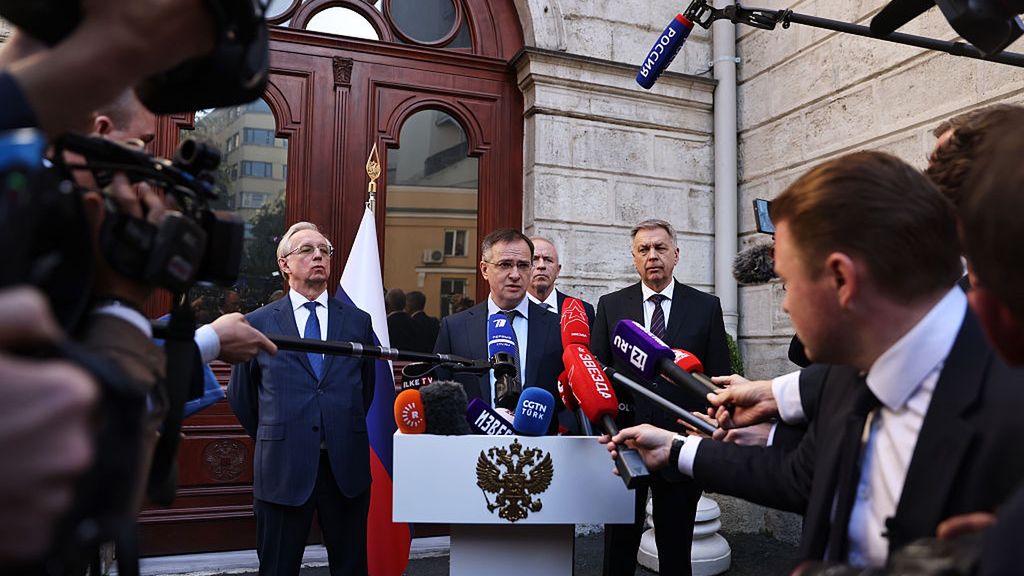 Ukraine-Russia Peace Talks Take Place In Istanbul
ISTANBUL, TURKEY - MAY 15: Kremlin aide Vladimir Medinsky speaks to reporters with other members of a Russian delegation ahead of a planned meeting between Ukrainian, American and Russian delegates on May 15, 2025 in Istanbul, Turkey. The other members of the Russian delegation are (L to R): Deputy Minister of Foreign Affairs Mikhail Galuzin; Deputy Minister of Defense Alexander Vasilyevich Fomin; and Igor Kostyukov, head of the GRU. Under pressure from the United States to negotiate with Russia, President Zelensky had challenged Russian President Vladimir Putin to meet him in Turkey today for direct negotiations, although Putin declined the invitation. Instead, delegates from the countries, as well as the United States, were to meet in Istanbul, while Zelensky met with Erdogan in the Turkish capital, Ankara. (Photo by Burak Kara/Getty Images)
Burak Kara
bestof, topix
