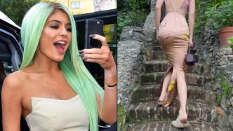 Uchachana Kylie Jenner prezentuje, jak wciśnięta w suknię Dolce i Gabbana Kendall próbuje dotrzeć na ślub Kourtney i Travisa (ZDJĘCIA)