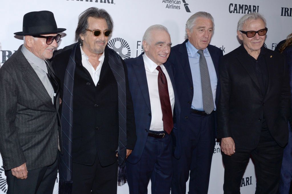 Od lewej: Joe Pesci, Al Pacino, Martin Scorsese, Robert De Niro i Harvey Keitel na premierze "Irlandczyka" na NYFF