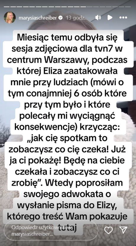 Marianna Schreiber zamieściła oświadczenie