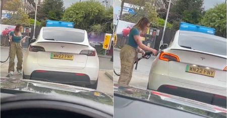 Pojechała zatankować teslę na stację. Zapomniała, że samochód nie jest na benzynę