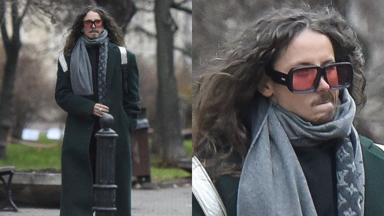 Michał Szpak w szaliku za ponad 2 tysiące i  różowych kapciuszkach mknie po Warszawie załatwiając sprawunki (ZDJĘCIA)