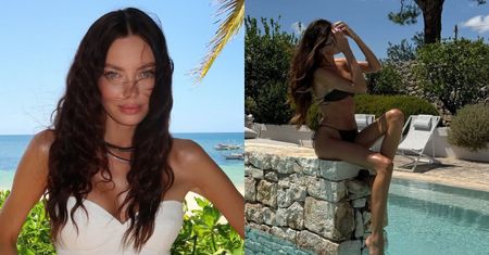 Edyta Zając wyłania się z basenu w skąpym bikini