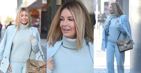 Małgorzata Rozenek cała w błękicie pozuje pod "Dzień Dobry TVN" o świcie (ZDJĘCIA)