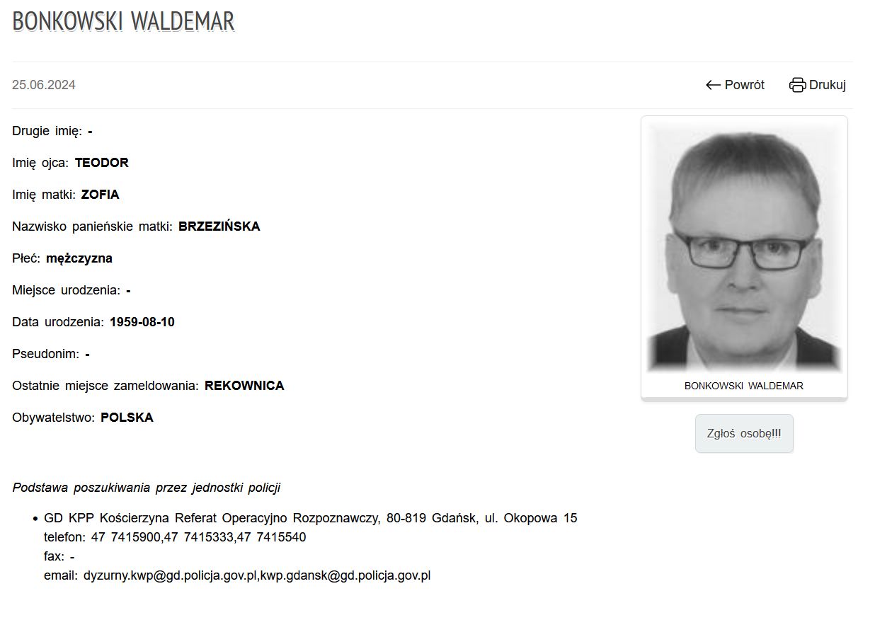 Waldemar Bonkowski - list gończy