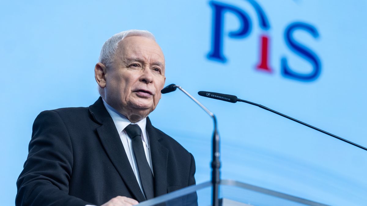 Law and Justice (PiS) leader Jaroslaw Kaczynski is speaking at a press conference in Warsaw, Poland, on April 25, 2024. (Photo by Andrzej Iwanczuk/NurPhoto via Getty Images)