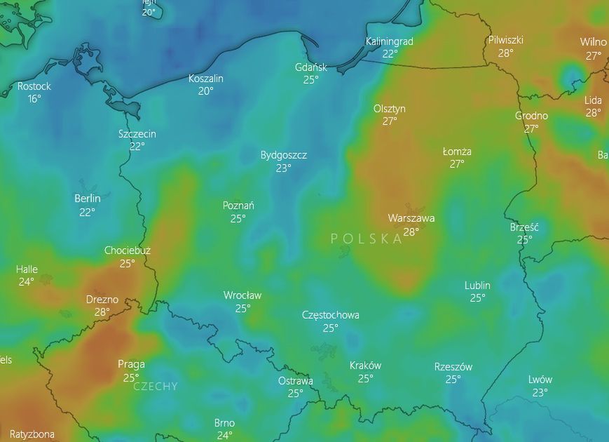 Pogoda. Wysoka temperatura i zachmurzenie. Uwaga na burze