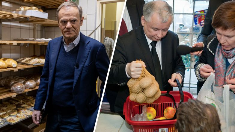Tusk w piekarni, Kaczyński w sklepie. Gdy ceny szaleją, politycy idą tam, gdzie "zwykli Polacy"