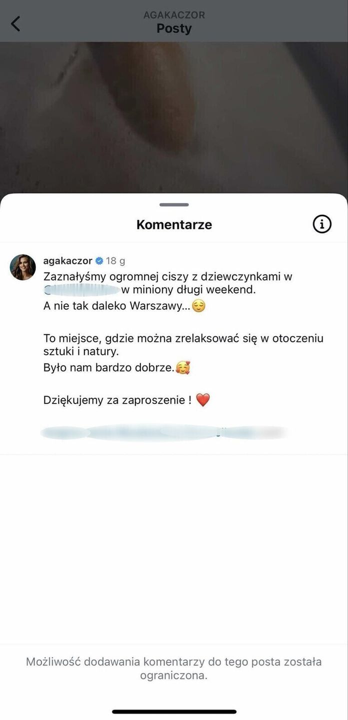 Agnieszka Kaczorowska wyłączyła możliwość komentowania na Instag
