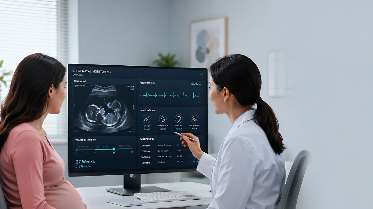 Obstetrician Using AI-Assisted Prenatal Monitoring Technology