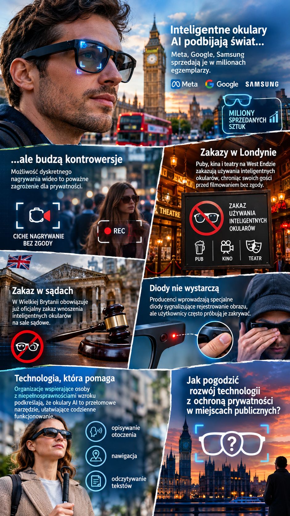 Ukryte kamery w okularach Mety i Google wywołały burzę. Londyn mówi: dość