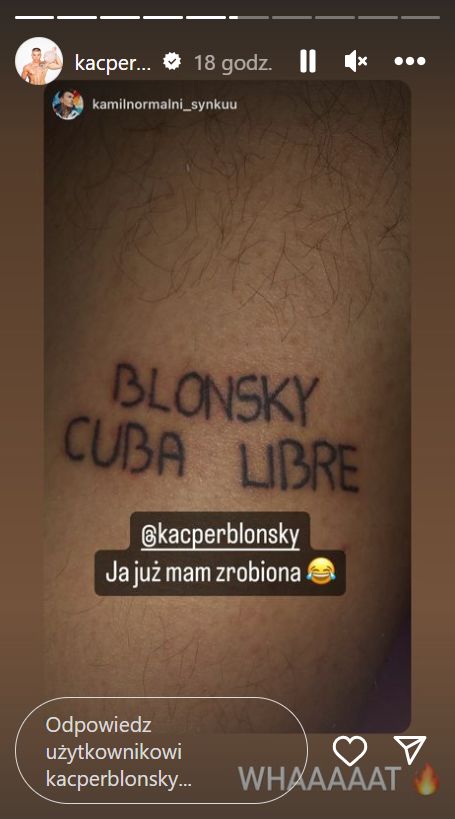 Kacper Blonsky reaguje na tatuaż