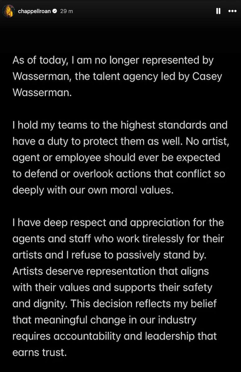 Wpis Chapell Roan na Instagramie