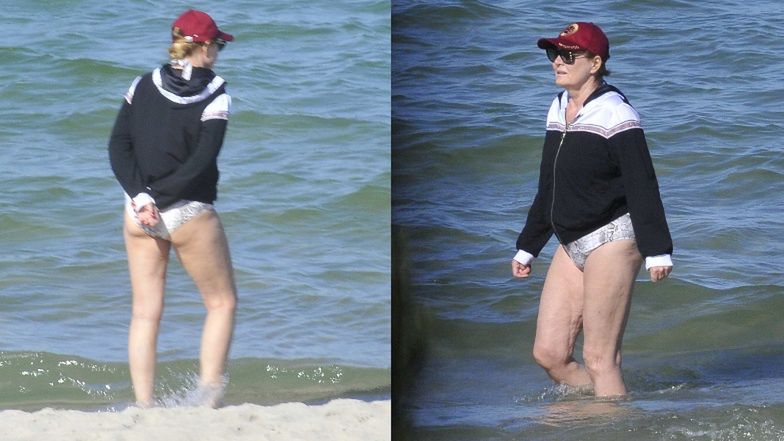 Grażyna Szapołowska na plaży w Juracie