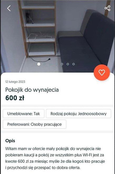 "Pokój" w szafie za 600 zł