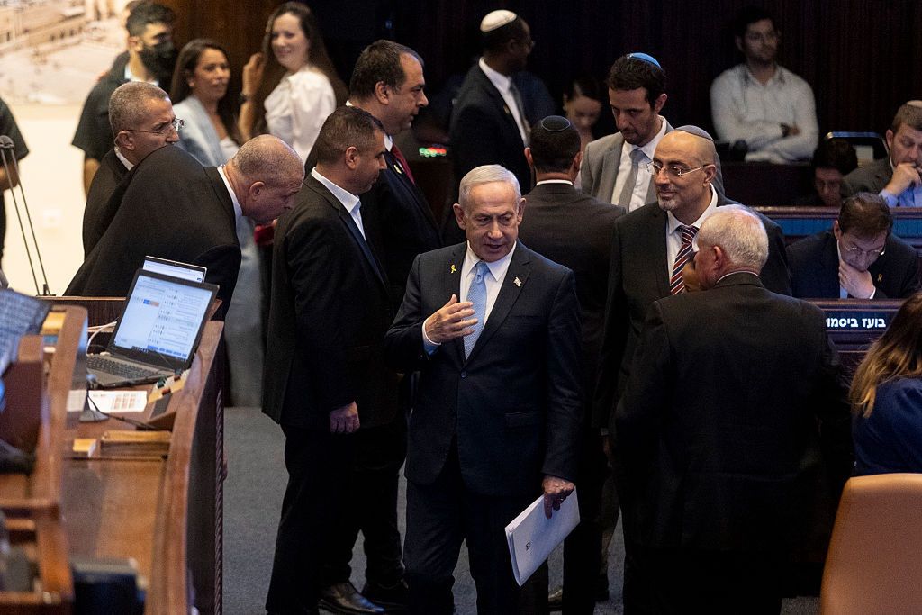 Argentinian President Javier Milei Visits Israeli Knesset
JERUSALEM - JUNE 11: Israeli Prime Minister, Benjamin Netanyahu, attends a special Knesset session with the Argentinian President Javier Milei as he is attending the Israeli parliament  on June 11, 2025 in Jerusalem.  (Photo by Amir Levy/Getty Images)
Amir Levy