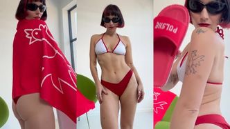 Mery Spolsky szczyci się formą życia w patriotycznej bieliźnie, wymachując ręcznikiem Z ORZEŁKIEM (ZDJĘCIA)