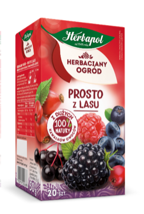 Herbaciany Ogród o smaku Owoców leśnych. Zawartość opakowania: 50 g
20 saszetek x 2,5 g
