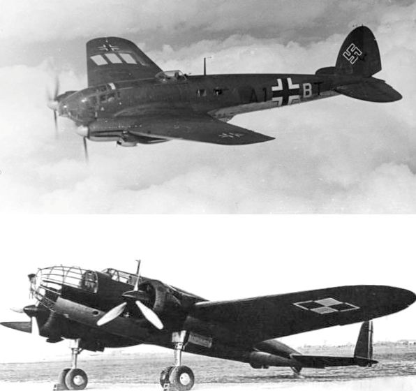 Góra: Heinkel He 111, dół: PZL.37 Łoś.