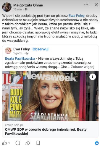 Małgorzata Ohme stanęła w obronie Beaty Pawlikowskiej