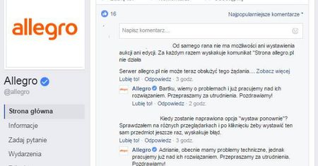 Allegro nie działa. Użytkownicy mają problemy z zakupami