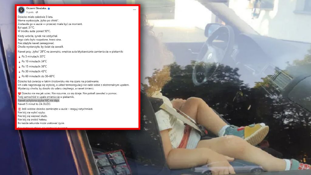 Dziecko nie wytrzyma nawet 5 minut w rozgrzanym aucie