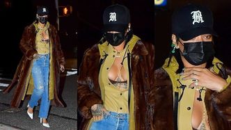 Rozgogolona Rihanna w ubraniach najbardziej ekskluzywnych marek wietrzy dekolt w drodze na randkę z ASAPem (ZDJĘCIA)