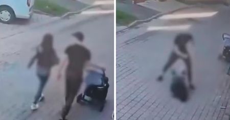 Odepchnął wózek i skatował ją na ulicy. Nagranie budzi grozę