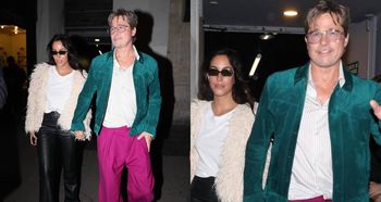 Wiecznie młody Brad Pitt w fuksjowych spodniach i młodsza o 29 lat Ines de Ramon wracają z koncertu w Paryżu. Fajnie razem wyglądają? (ZDJĘCIA)