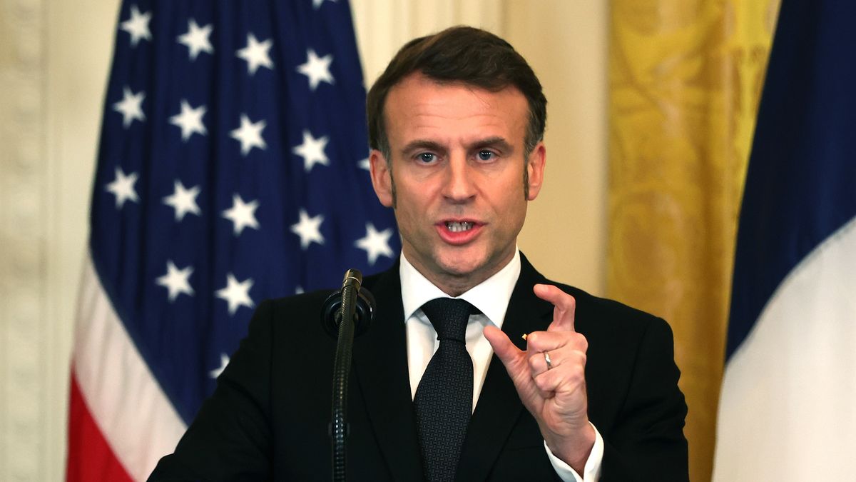 WASHINGTON, DC - FEBRUARY 24: French President Emmanuel Macron delivers remarks during a joint press conference with U.S. President Donald Trump in the East Room at the White House on February 24, 2025 in Washington, DC. Macron is meeting with Trump in Washington on the third anniversary of Russia's full-scale military invasion of Ukraine. (Photo by Tasos Katopodis/Getty Images)