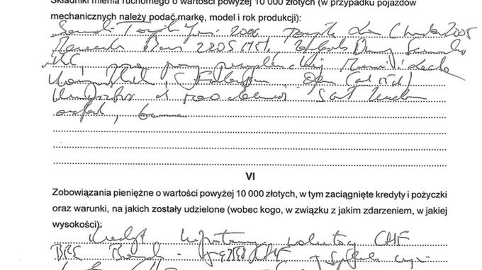 Przykład oświadczenia majątkowego.