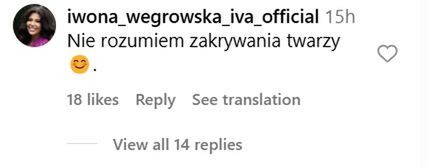 Komentarz Iwony Węgrowskiej na Instagramie
