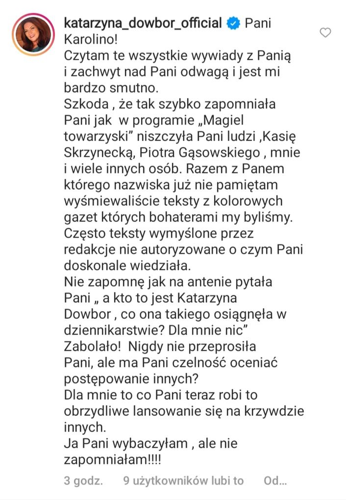 Karolina Korwin Piotrowska odpowiada Katarzynie Dowbor