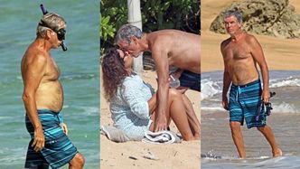 67-letni Pierce Brosnan pluska się w oceanie i wymienia czułości z żoną na hawajskiej plaży (ZDJĘCIA)