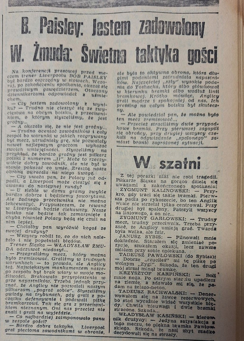 Gazeta Robotnicza o meczu Śląska z Liverpoolem.