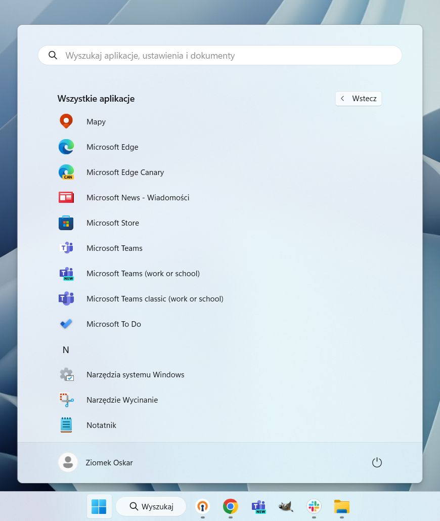 Lista wszystkich aplikacji w menu Start w Windows 11
