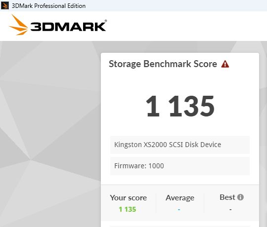 Kingston XS2000 USB 10 Gb/s - 3DMark Storage Benchmark