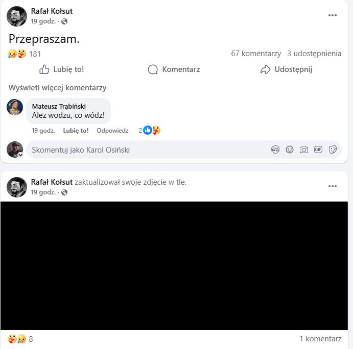 Niepokojący wpis Kołsuta na kilkanaście godzin przed śmiercią.