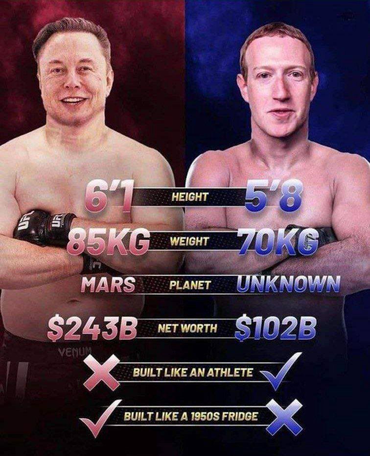 Typowy mem dotyczący walki Musk vs Zuckerberg
