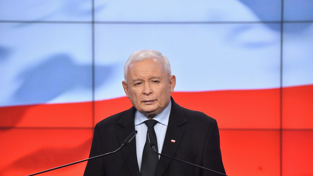 Warszawa, 11.08.2023. Wicepremier, prezes PiS Jarosław Kaczyński podczas konferencji prasowej, 11 bm. w siedzibie Prawa i Sprawiedliwości przy ul. Nowogrodzkiej w Warszawie. Prawo i Sprawiedliwość opublikowało spot dotyczący referendum. Pierwsze pytanie będzie brzmiało "Czy popierasz wyprzedaż państwowych przedsiębiorstw?". (mr) PAP/Radek Pietruszka