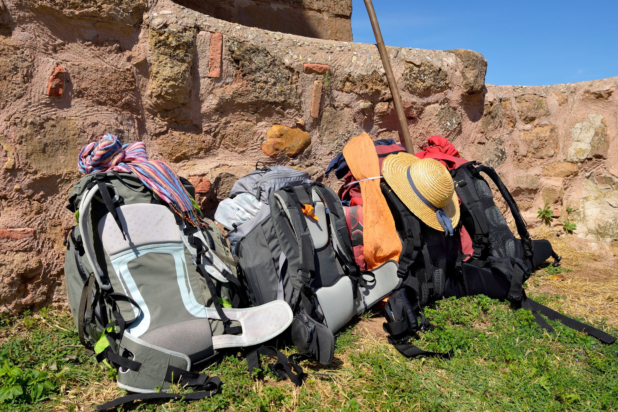 Backpacks of pilgrims of  Way of Saint James rest beside a ruin.
jcfmorata
backpacking, hike, equipment, way, saint, james, camping, travel, pilgrims, trip, hiking, trekking, sports, journey, nature, backpack, shoes, gear, nobody, hiker, sport, tourism, bag,  summer, water, outdoor, outside, hat, rest, road, camino, santiago, travelsack, summer, backpacking, hike, equipment, way, saint, james, camping, travel, pilgrims, trip, hiking, trekking, sports, journey, nature, backpack, shoes, gear, nobody, hiker, sport, tourism, bag, summer, water, outdoor, outside, hat, rest, road, camino, santiago, travelsack