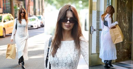 Stylowa (?) Emily Ratajkowski odziana w PRZEZROCZYSTĄ sukienkę przemierza ulice Nowego Jorku (ZDJĘCIA)