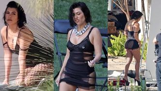 Kourtney Kardashian eksponuje figurę w ultrakrótkiej sukience i kabaretkach (ZDJĘCIA)