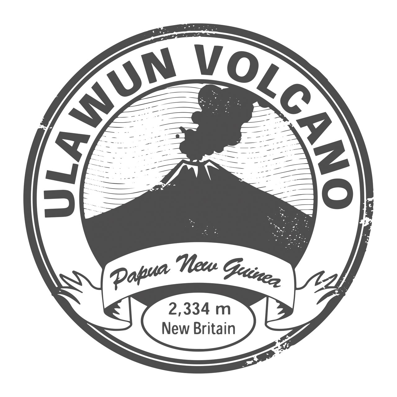 Ulawun Volcano - a stamp with words.