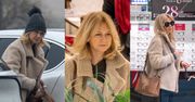 Grażyna Torbicka w gustownym kożuszku buszuje po sklepach w poszukiwaniu okularów przeciwsłonecznych